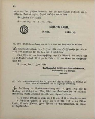 Nr. 133: Ministerialverordnung vom 17. Juni 1916 über Höchstpreise für Rindvieh
