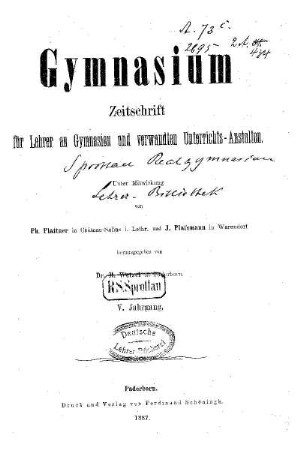 5: Gymnasium : Zeitschrift für Lehrer an Gymnasien und verwandten Unterrichtsanstalten - 5.1887