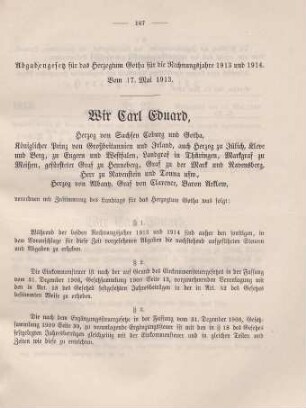 26. Abgabengesetz für das Herzogtum Gotha für die Rechnungsjahre 1913 und 1914. Vom 17. Mai 1913