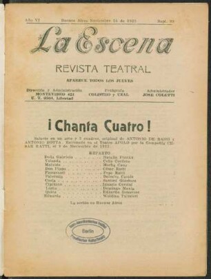 ¡Chanta cuatro! : sainete en un acto y t3 cuadros