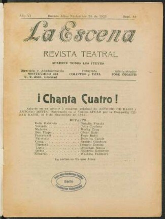 ¡Chanta cuatro! : sainete en un acto y t3 cuadros