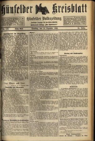 Erste Ausgabe vom Samstag, den 15. Dezember 1928.
