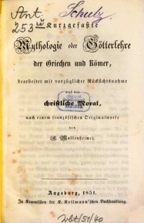 Kurzgefaßte Mythologie oder Götterlehre der Griechen und Römer