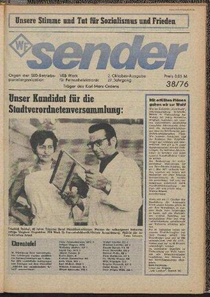 Betriebszeitung 'WF-Sender', Nr.38/1976 (2. Oktoberausgabe 1976)