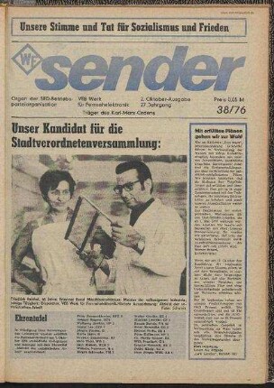 Betriebszeitung 'WF-Sender', Nr.38/1976 (2. Oktoberausgabe 1976)