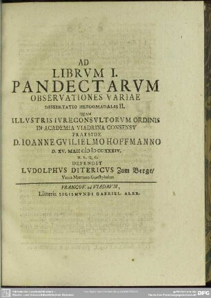 Ad Librum I. - L. Pandectarum Observationes Variae. - 1734-1735