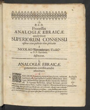 I. Analogiae Ebraicae generatim constituendae adumbratio.