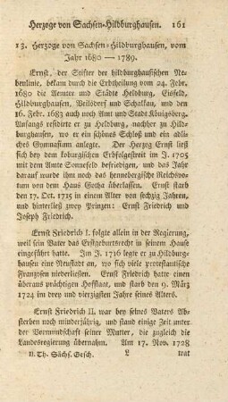 Achte Abtheilung. Geschichte des Hauses Sachsen ernestinischer Linie, vom Jahr 1464 - 1789 (Fortsetzung)