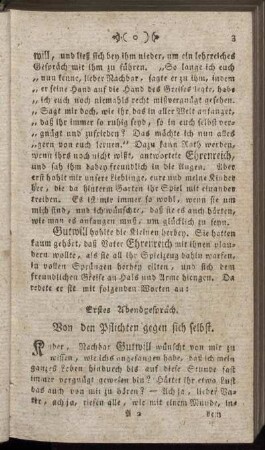 Erstes Abendgespräch. Von den Pflichten gegen sich selbst.