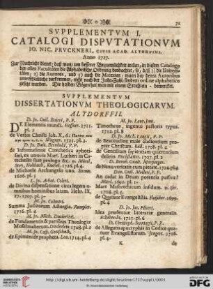 Supplementum dissertationum theologicarum
