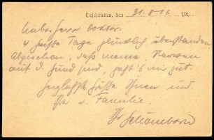 5-10-19-28.0000: Schöneborn, Fritz; diverse Schreiben ff.: Feldpostkarte mit kurzen Grüßen von der Front