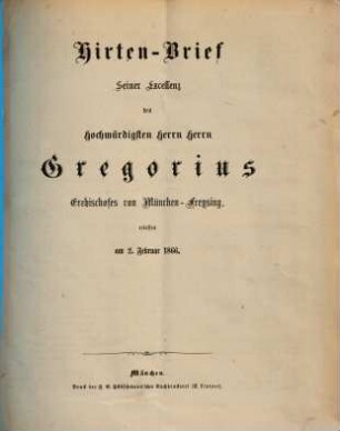 Hirtenbrief. 1866, 2. Febr.