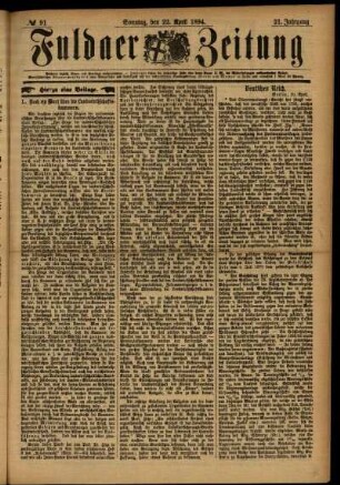 Erste Ausgabe vom Sonntag, den 22. April 1894.