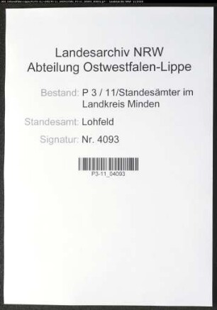 Sterberegister Standesamt Lohfeld