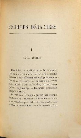 Feuilles détachées faisant suite aux Souvenirs d'enfance et de jeunesse