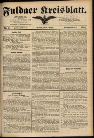 Ausgabe vom Montag, den 08. August 1904.