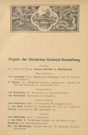 Organe der Deutschen Kolonial-Ausstellung