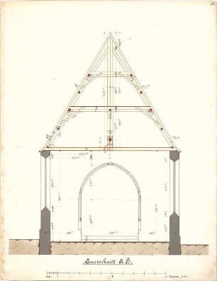 Dolmetsch, Heinrich; Lustnau; Ev. Pfarrkirche, Restaurierung - Alter Zustand - Schiff Ostseite (Querschnitt)