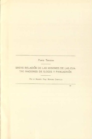 Parte tercera - Breve relación de las misiones de las cuatro naciones de Ilocos y Pangasinán