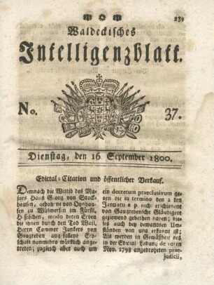 No. 37, Dienstag, den 16. September 1800