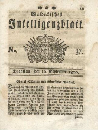 No. 37, Dienstag, den 16. September 1800