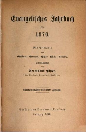 Evangelisches Jahrbuch : für ... 21, 21. 1870