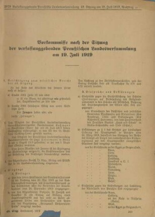 Vorkommnisse nach der Sitzung der verfassunggebenden Preußischen Landesversammlung am 19 Juli 1919