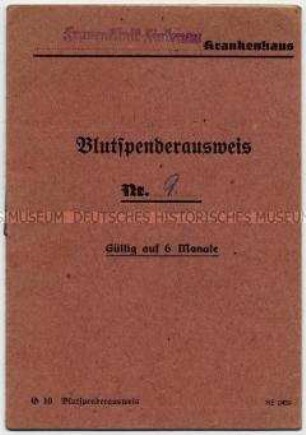 Blutspenderausweis der Frauenklinik Finkenau - Personenkonvolut