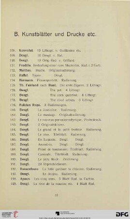 B. Kunstblätter und Drucke etc. (Nr. 168-293)