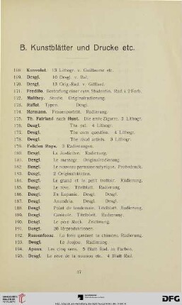 B. Kunstblätter und Drucke etc. (Nr. 168-293)