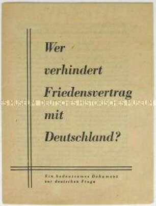 Flugschrift der SED zur Bildung der Bonner Regierung