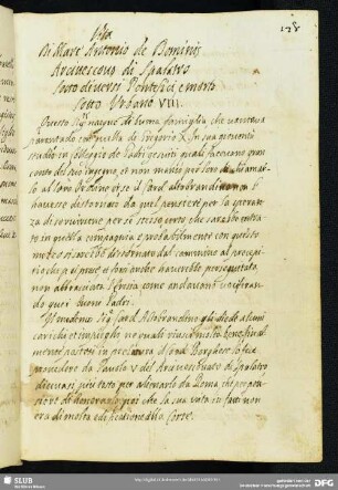 [Text 9:] Vita di Marc’Antonio de Dominis Arciuescouo di Spalatro sotto diuersi Pontefici e morto sotto Vrbano VIII.
