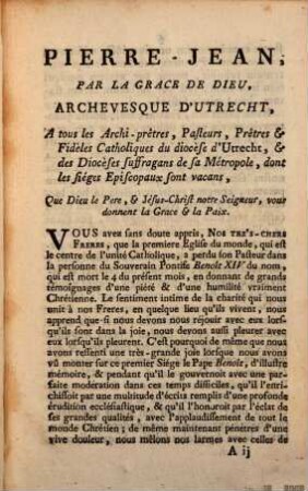 Mandement de Monseigneur l'archeveque d'Utrecht : qui ordonne des prieres dans son diocèse ...