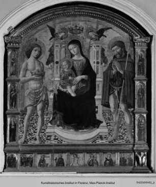 Thronende Madonna mit dem Kind, dem Heiligen Sebastian und dem Heiligen Rochus