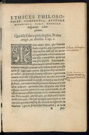 Ethices Philosophiae Compendii, Auctore Sebastiano Foxio Morzillo Hispalensi, Liber primus.