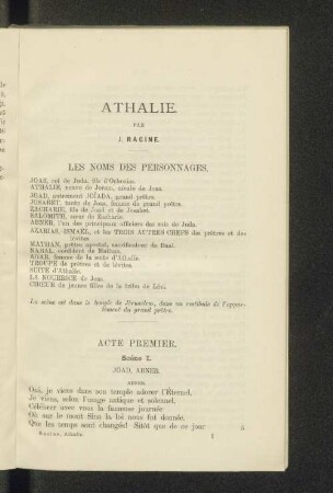Athalie. Par J. Racine.
