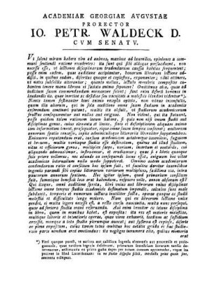 ACADEMIAE GEORGIAE AVGVSTAE PRORECTOR 10. PETR. WALDECK D. CVM SENAT V.