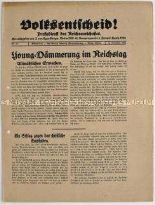 Pressemitteilung des "Reichsausschusses für das deutsche Volksbegehren" gegen den Young-Plan