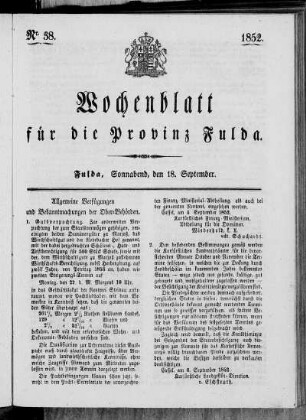 Nr. 38, Ausgabe vom 18. September 1852