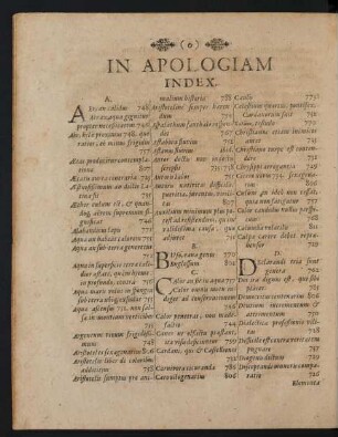 In Apologiam Index.