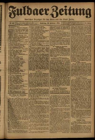 Erste Ausgabe vom Samstag, den 26. Februar 1921.
