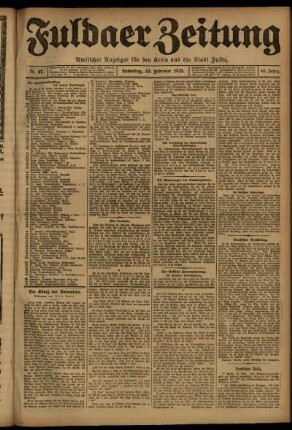 Erste Ausgabe vom Samstag, den 26. Februar 1921.