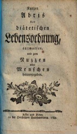 Kurzer Abris der diätetischen Lebensordnung