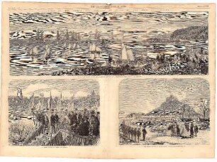 Visit of the Prince and Princess of Wales to the West of England.- Plymouth Sound with the french and english Iron-Clad squadrons at anchor.- The Prince and the Princess landing at Penzance.- The Prince and the Princess landing at St. Michael's Mount