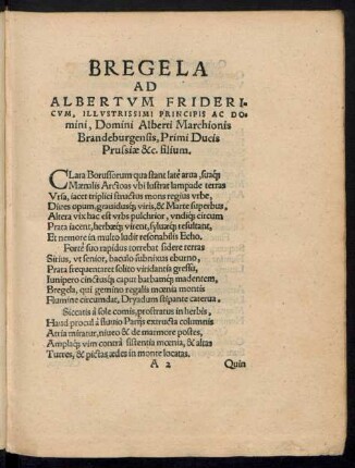 Bregela Ad Albertum Fridericum, Illustrissimi Prinicpis Ac Domini, Domini Alberti Marchionis Brandeburgensis, Primi Ducis Prussiae &c. filium.