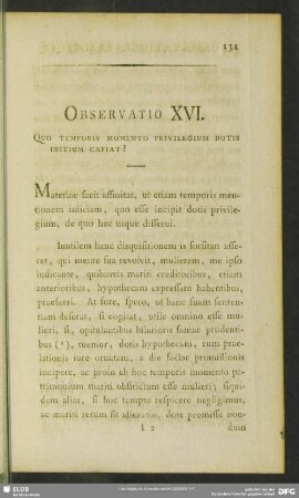 Observatio XVI. Quo Temporis Momento Privilegium Dotis Initium Capiat?