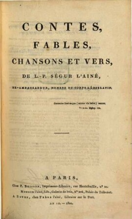 Contes, fables, chansons et vers