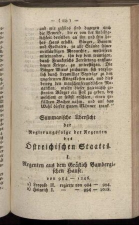 Summarische Übersicht der Regierungsfolge der Regenten des Östereichischen Staates.