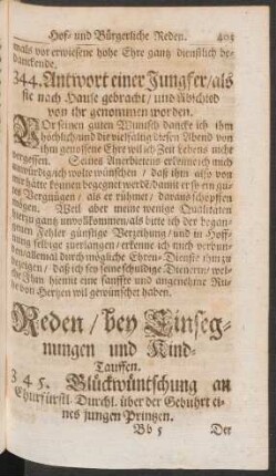 Reden/ bey Einsegnungen und Kind-Tauffen. 345. - 388.