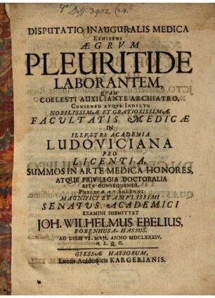 Disp. inaug. med. exhibens aegrum pleuritide laborantem
